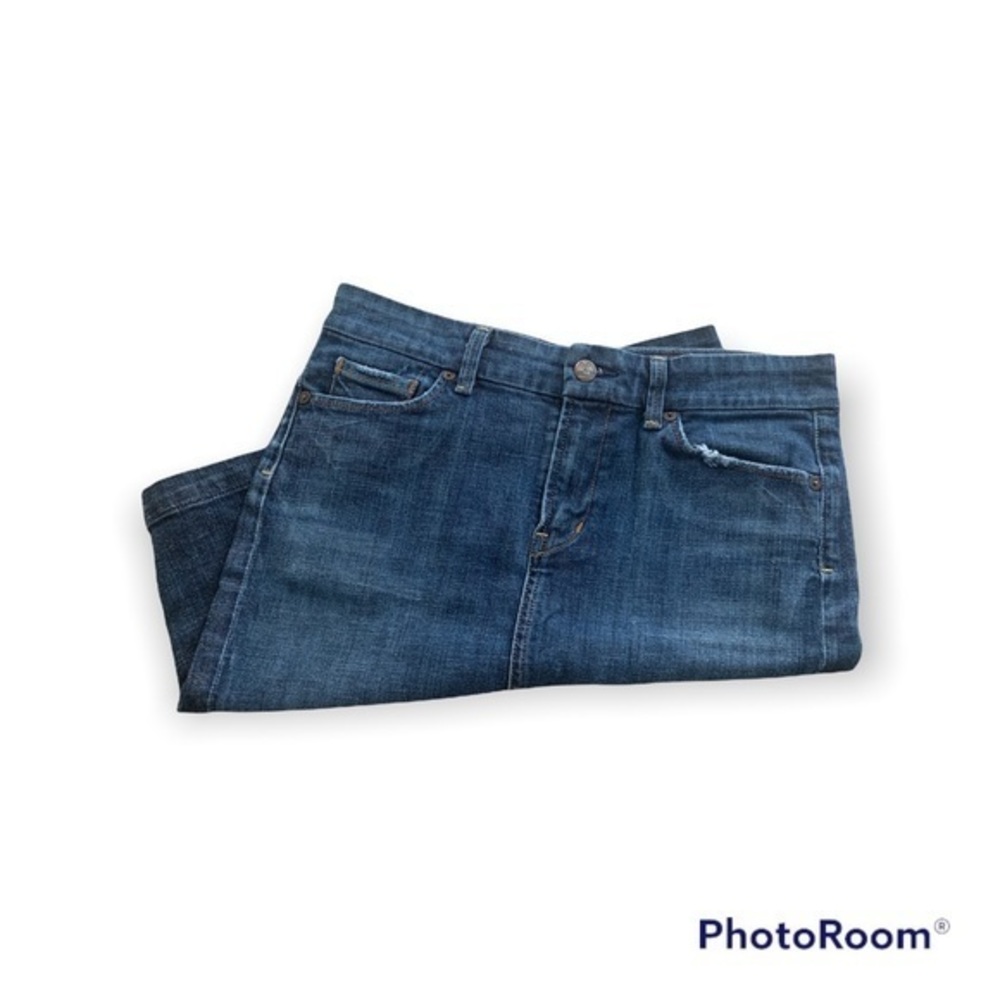Citizens of humanity denim mini skirt with back slit.